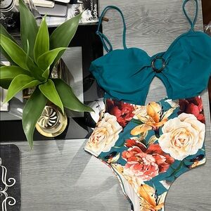 Cupshe Green and Orange Floral One Piece Swimsuit